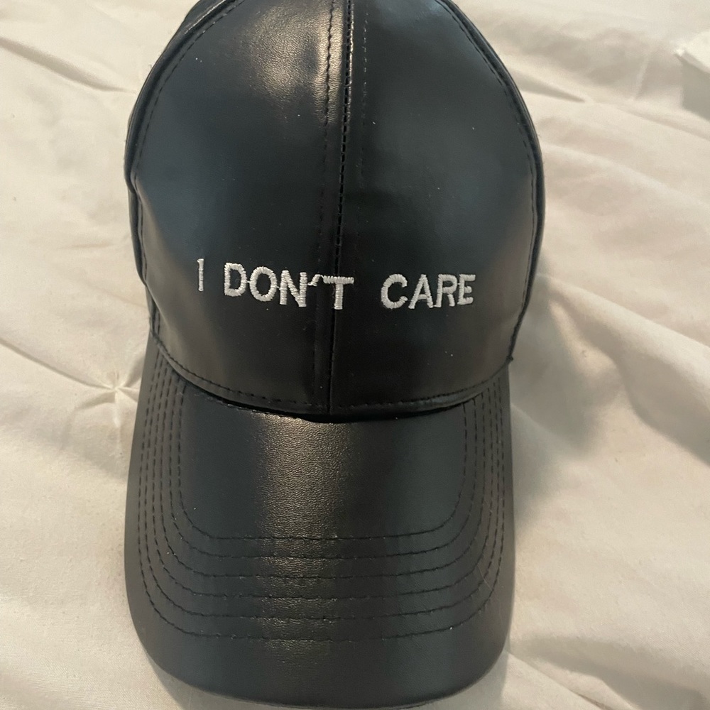 Black Leather Cap with White Embroidery